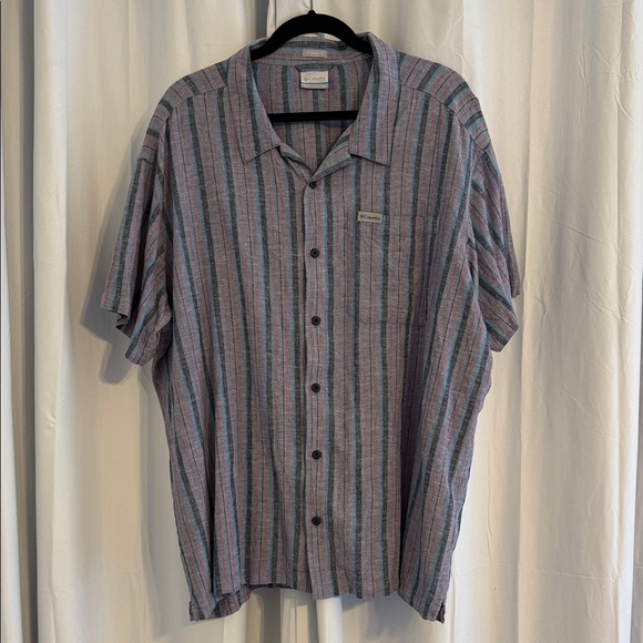 Columbia Other - Columbia Linen Blend Short Sleeve Camp Shirt Mens XXL Gray Blue